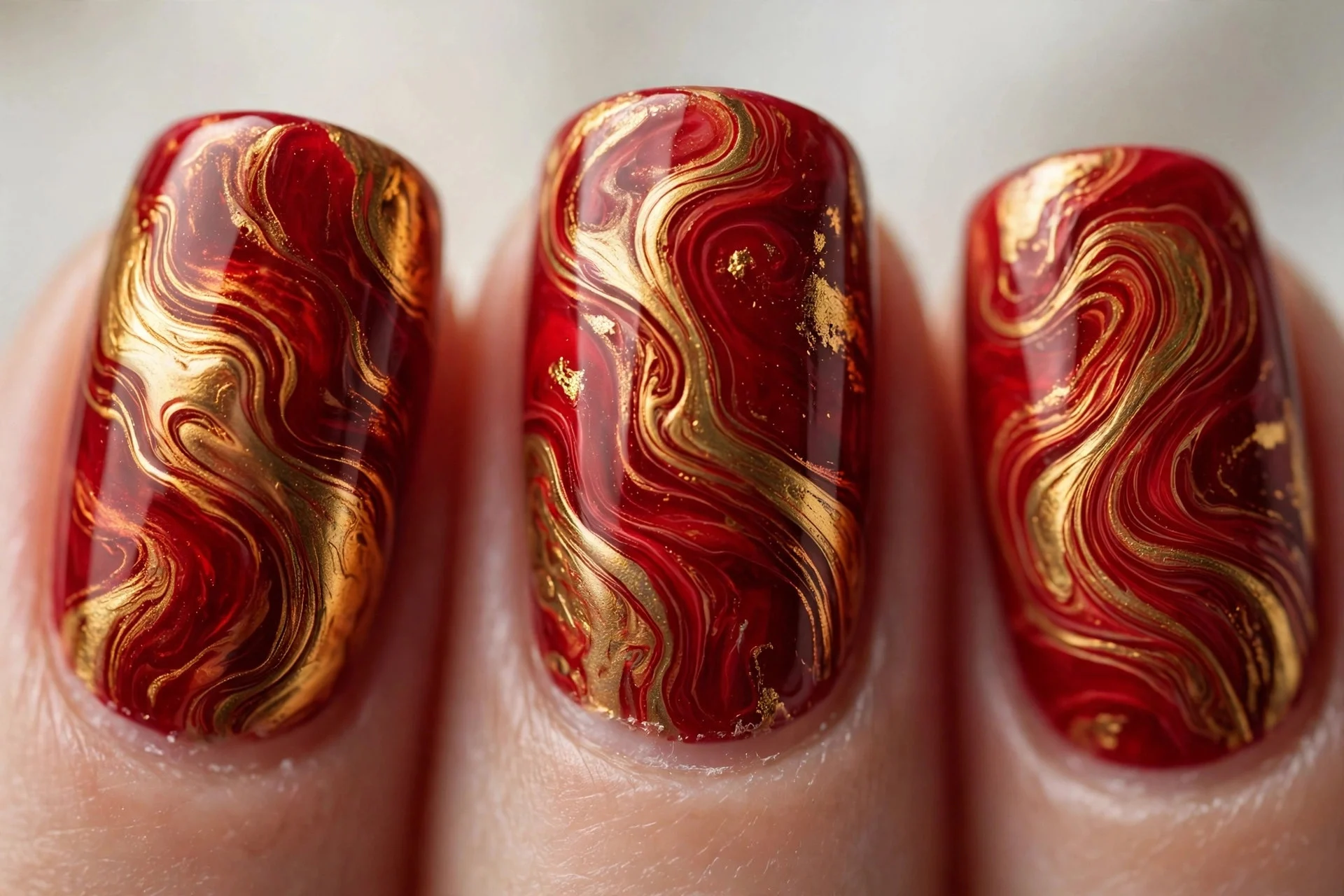 Red and gold marble swirls