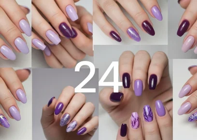 24 purple nail designs including lavender, lilac, plum, ombre, chrome, and glitter nail styles on short and almond nails for trendy and modern manicure inspiration