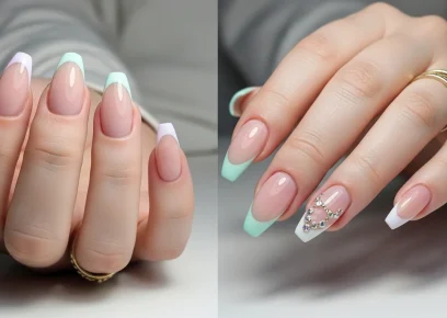 38 French manicure acrylic nail ideas including classic white tips, black tips, glitter, pastel, ombre, and chrome designs on short and long acrylic nails for trendy and modern manicure inspiration