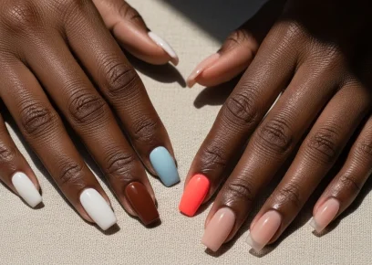Nail ideas for Black women featuring soft nude, pastel, and glossy standout nail designs on dark skin